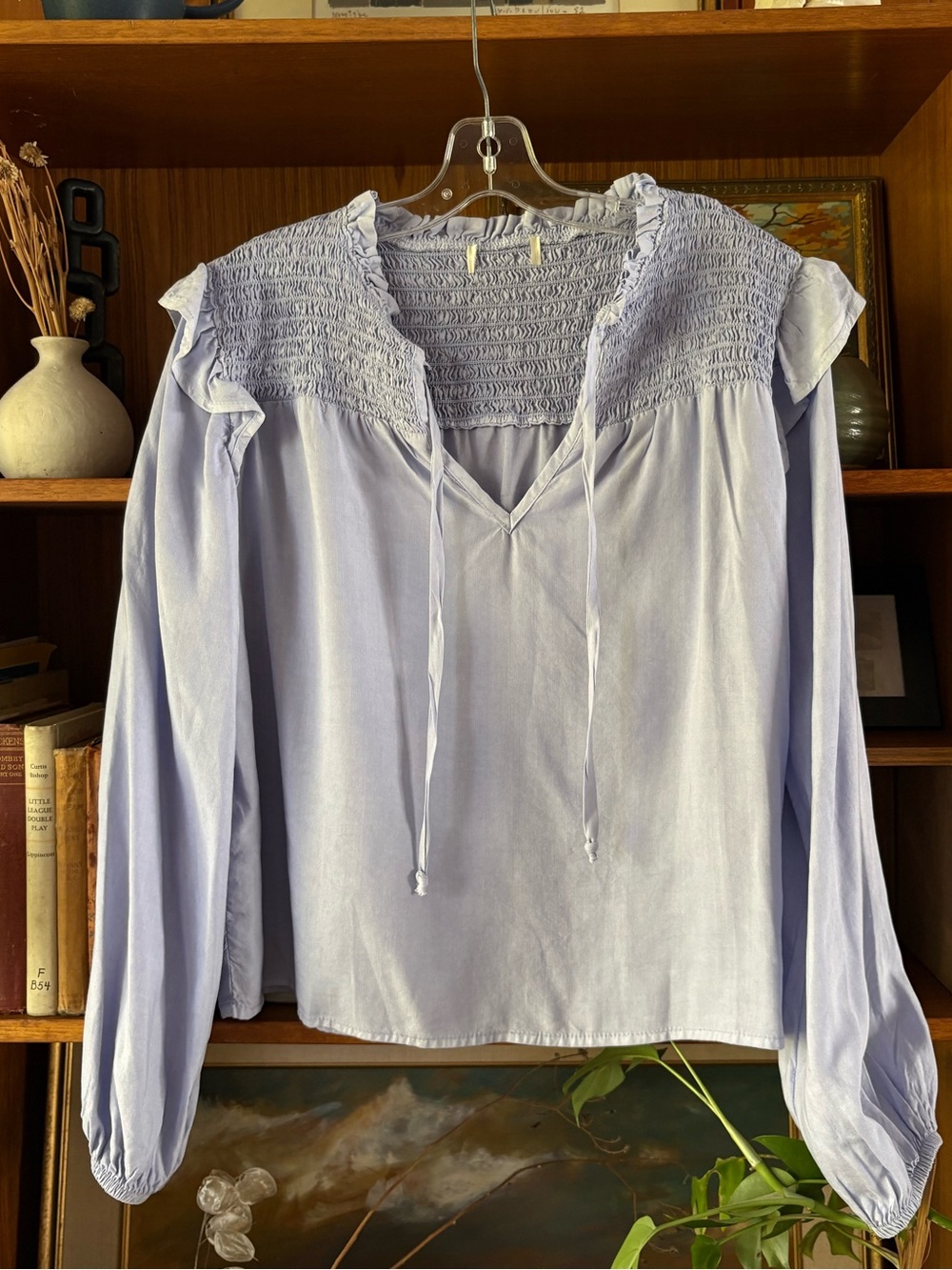 Boho Baby Blue Smocked Peasant Blouse S
